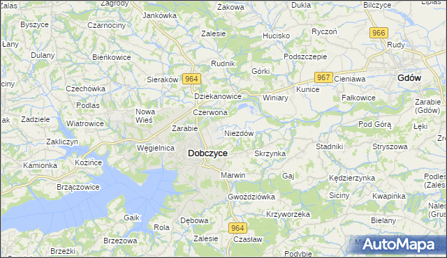 mapa Niezdów gmina Dobczyce, Niezdów gmina Dobczyce na mapie Targeo