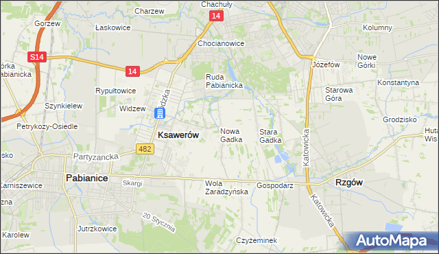 mapa Nowa Gadka gmina Ksawerów, Nowa Gadka gmina Ksawerów na mapie Targeo