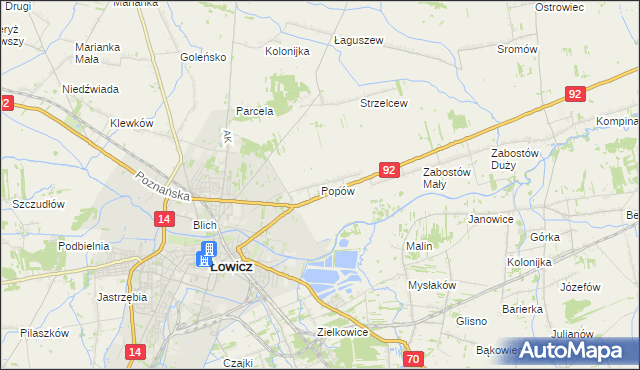 mapa Popów gmina Łowicz, Popów gmina Łowicz na mapie Targeo