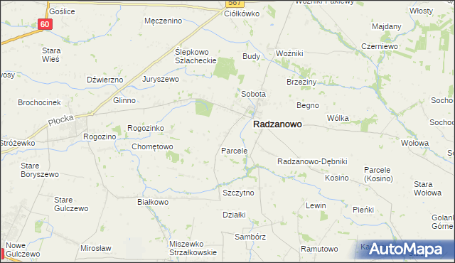 mapa Radzanowo-Lasocin, Radzanowo-Lasocin na mapie Targeo