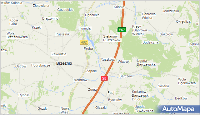 mapa Ruszków gmina Brzeźnio, Ruszków gmina Brzeźnio na mapie Targeo