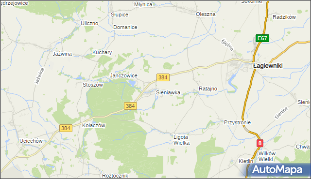 mapa Sieniawka gmina Łagiewniki, Sieniawka gmina Łagiewniki na mapie Targeo