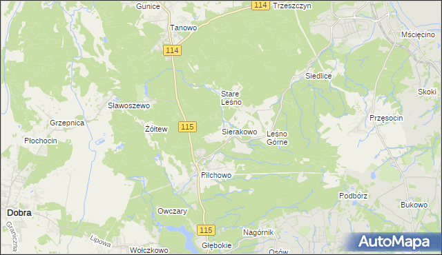 mapa Sierakowo gmina Police, Sierakowo gmina Police na mapie Targeo