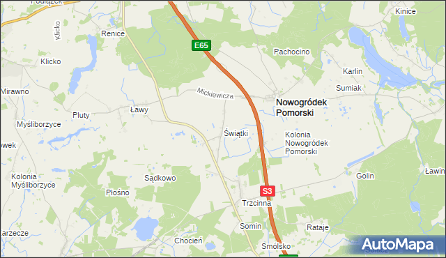 mapa Świątki gmina Nowogródek Pomorski, Świątki gmina Nowogródek Pomorski na mapie Targeo