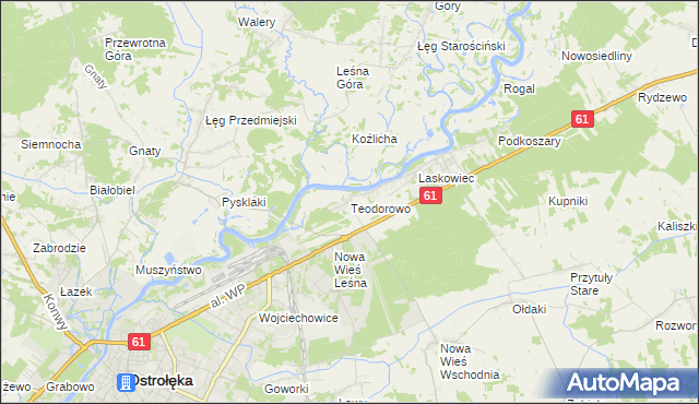 mapa Teodorowo gmina Rzekuń, Teodorowo gmina Rzekuń na mapie Targeo