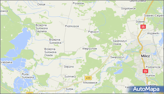 mapa Węgrzynów gmina Milicz, Węgrzynów gmina Milicz na mapie Targeo