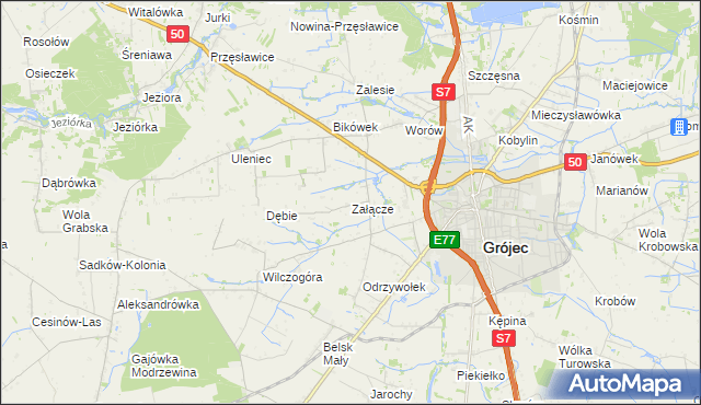 mapa Załącze gmina Grójec, Załącze gmina Grójec na mapie Targeo