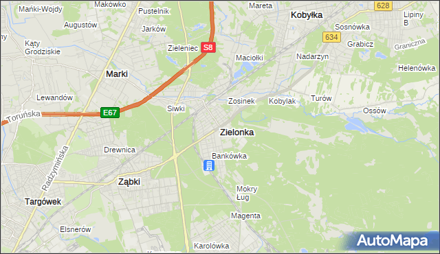 mapa Zielonka powiat wołomiński, Zielonka powiat wołomiński na mapie Targeo