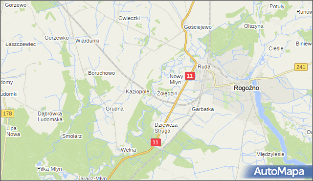 mapa Żołędzin, Żołędzin na mapie Targeo