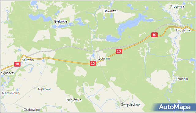 mapa Żółwino gmina Drawno, Żółwino gmina Drawno na mapie Targeo