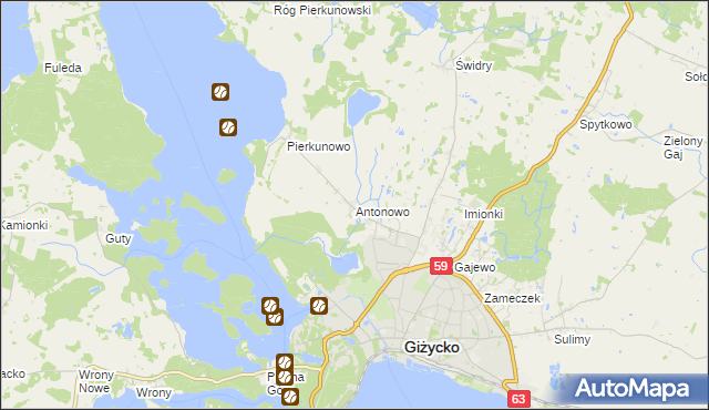 mapa Antonowo gmina Giżycko, Antonowo gmina Giżycko na mapie Targeo