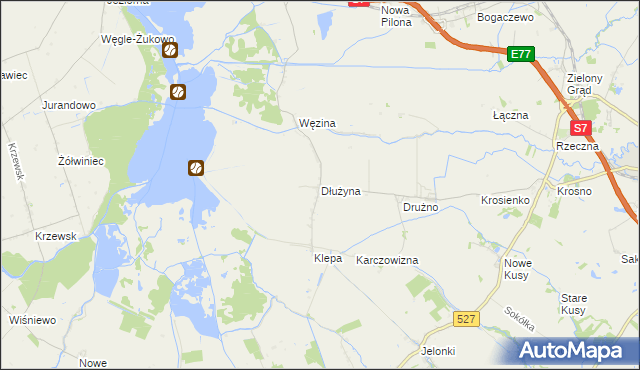 mapa Dłużyna gmina Elbląg, Dłużyna gmina Elbląg na mapie Targeo