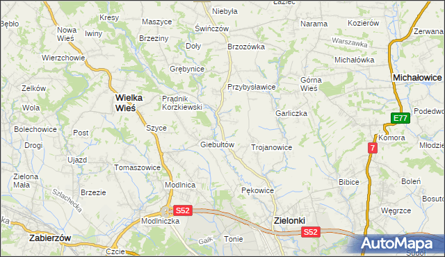 mapa Januszowice gmina Zielonki, Januszowice gmina Zielonki na mapie Targeo