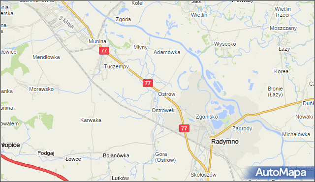 mapa Ostrów gmina Radymno, Ostrów gmina Radymno na mapie Targeo