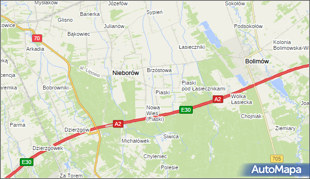 mapa Piaski gmina Nieborów, Piaski gmina Nieborów na mapie Targeo