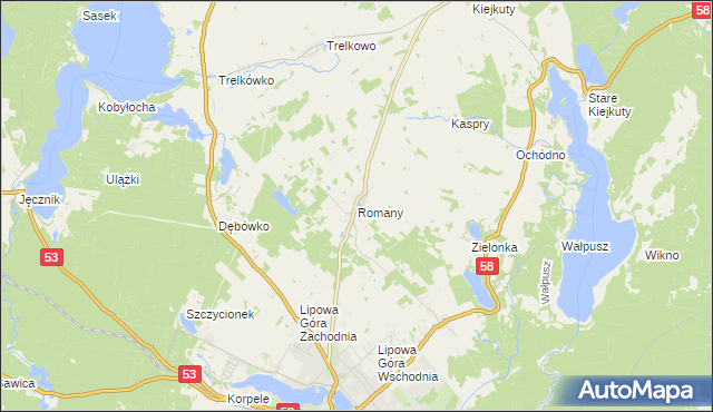 mapa Romany gmina Szczytno, Romany gmina Szczytno na mapie Targeo