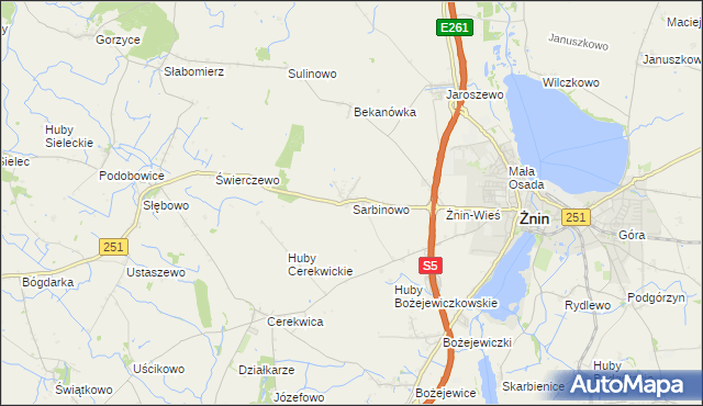 mapa Sarbinowo gmina Żnin, Sarbinowo gmina Żnin na mapie Targeo