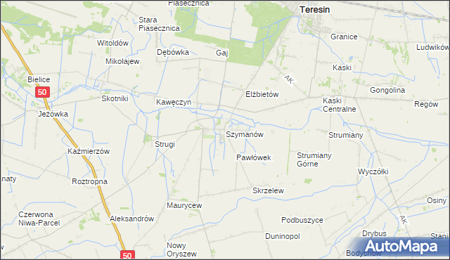 mapa Szymanów gmina Teresin, Szymanów gmina Teresin na mapie Targeo