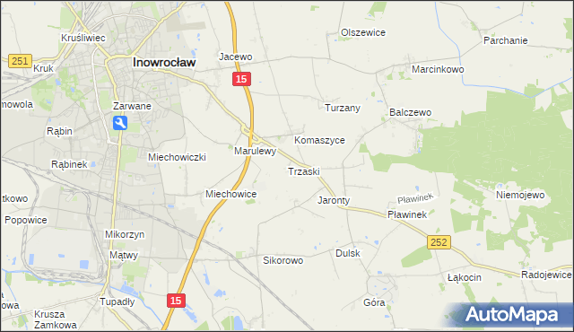 mapa Trzaski gmina Inowrocław, Trzaski gmina Inowrocław na mapie Targeo