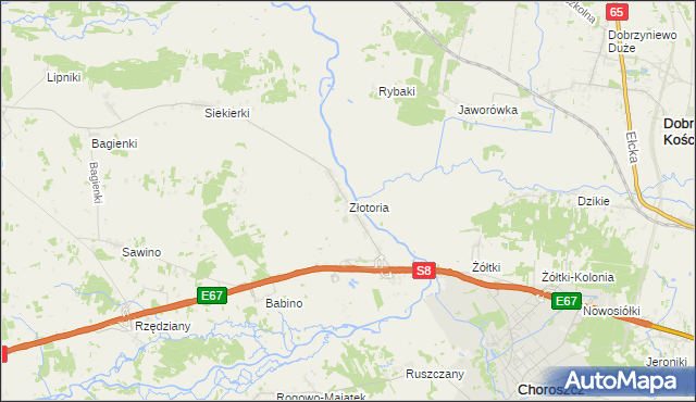 mapa Złotoria gmina Choroszcz, Złotoria gmina Choroszcz na mapie Targeo