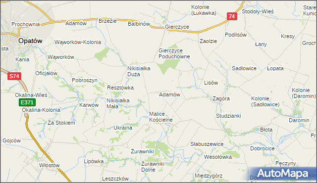 mapa Adamów gmina Lipnik, Adamów gmina Lipnik na mapie Targeo