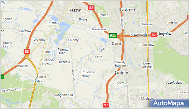 mapa Łady gmina Raszyn, Łady gmina Raszyn na mapie Targeo