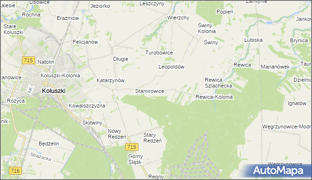 mapa Leosin gmina Koluszki, Leosin gmina Koluszki na mapie Targeo