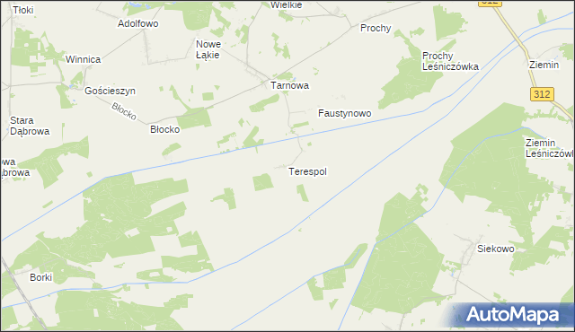 mapa Terespol gmina Rakoniewice, Terespol gmina Rakoniewice na mapie Targeo