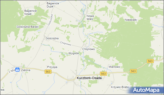 mapa Chojnowo gmina Kuczbork-Osada, Chojnowo gmina Kuczbork-Osada na mapie Targeo