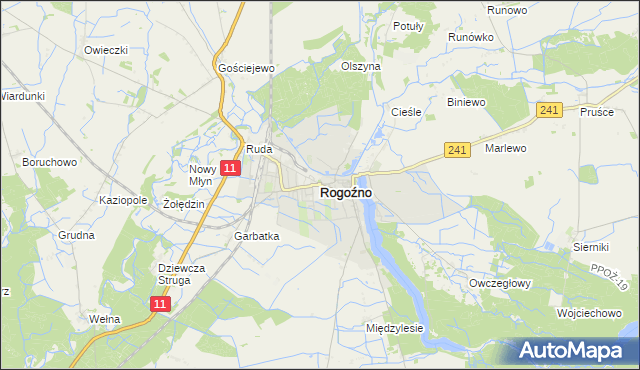 mapa Rogoźno powiat obornicki, Rogoźno powiat obornicki na mapie Targeo