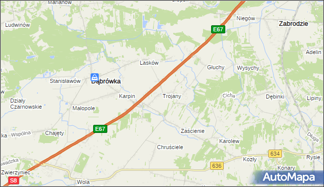 mapa Trojany gmina Dąbrówka, Trojany gmina Dąbrówka na mapie Targeo