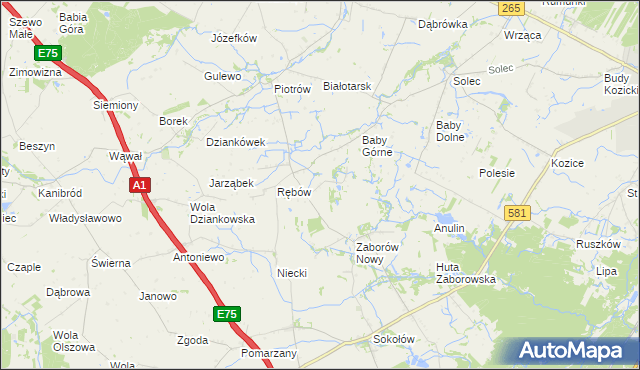 mapa Zieleniec gmina Gostynin, Zieleniec gmina Gostynin na mapie Targeo