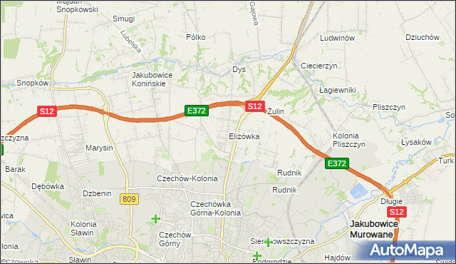 mapa Elizówka gmina Niemce, Elizówka gmina Niemce na mapie Targeo
