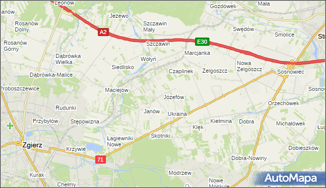 mapa Józefów gmina Zgierz, Józefów gmina Zgierz na mapie Targeo