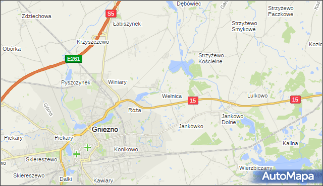 mapa Wełnica gmina Gniezno, Wełnica gmina Gniezno na mapie Targeo