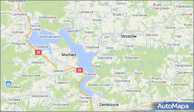 mapa Dąbrówka gmina Stryszów, Dąbrówka gmina Stryszów na mapie Targeo