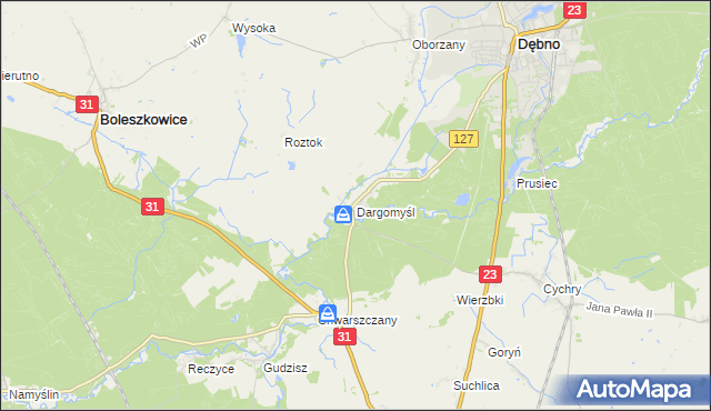 mapa Dargomyśl gmina Dębno, Dargomyśl gmina Dębno na mapie Targeo