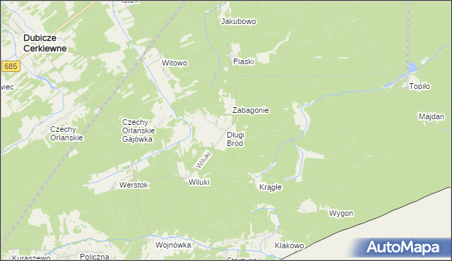 mapa Długi Bród gmina Dubicze Cerkiewne, Długi Bród gmina Dubicze Cerkiewne na mapie Targeo