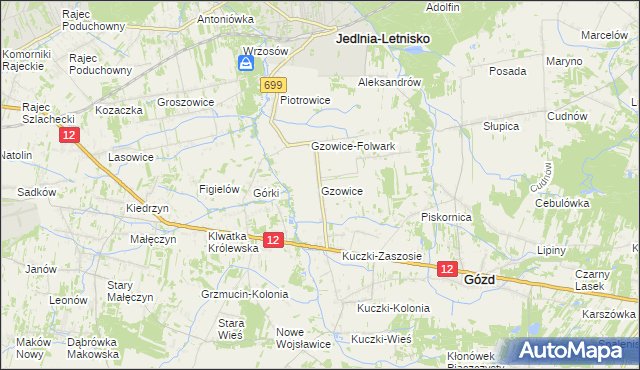 mapa Gzowice, Gzowice na mapie Targeo