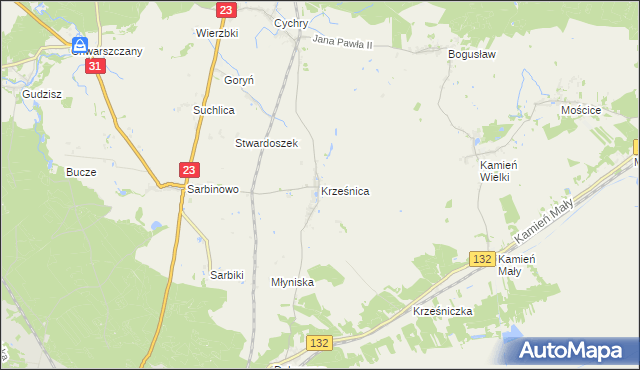 mapa Krześnica, Krześnica na mapie Targeo