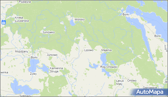 mapa Lipowo gmina Kruklanki, Lipowo gmina Kruklanki na mapie Targeo