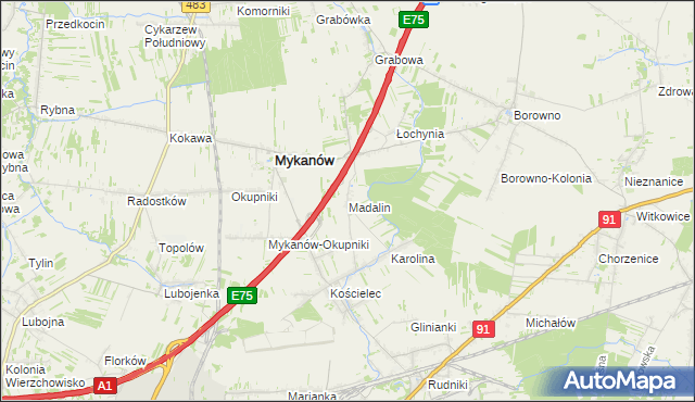 mapa Madalin gmina Rędziny, Madalin gmina Rędziny na mapie Targeo