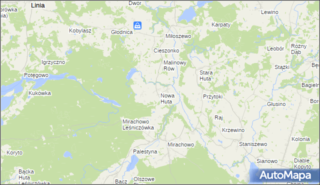 mapa Nowa Huta gmina Kartuzy, Nowa Huta gmina Kartuzy na mapie Targeo