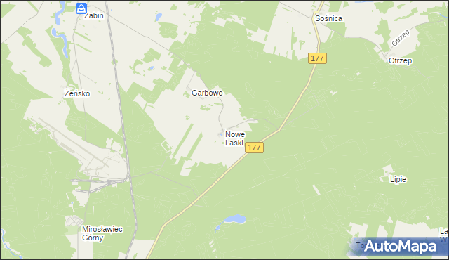 mapa Nowe Laski, Nowe Laski na mapie Targeo