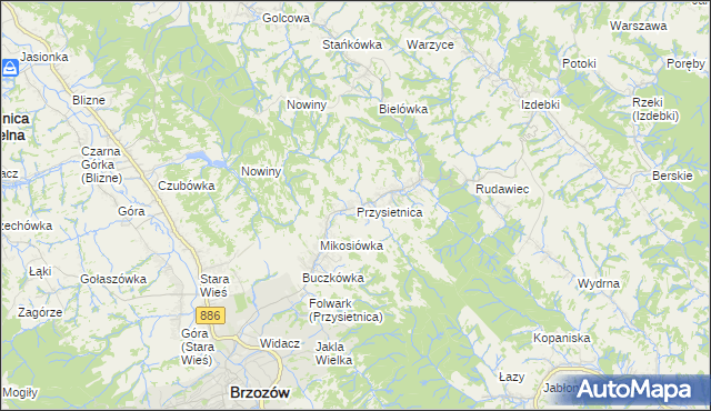 mapa Przysietnica gmina Brzozów, Przysietnica gmina Brzozów na mapie Targeo