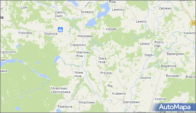 mapa Stara Huta gmina Kartuzy, Stara Huta gmina Kartuzy na mapie Targeo