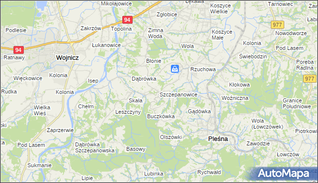 mapa Szczepanowice gmina Pleśna, Szczepanowice gmina Pleśna na mapie Targeo