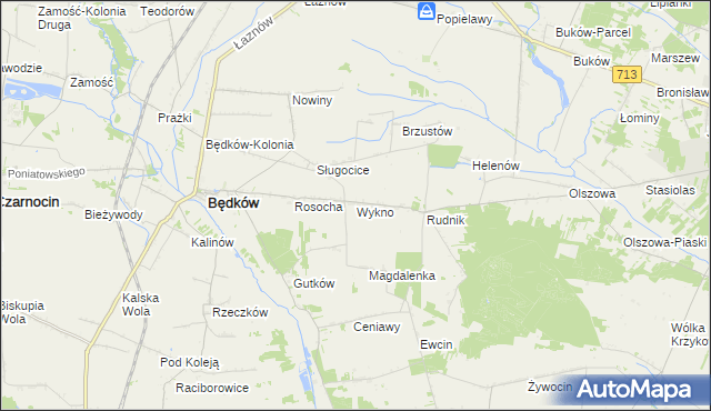 mapa Wykno gmina Będków, Wykno gmina Będków na mapie Targeo