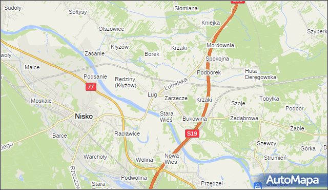 mapa Zarzecze gmina Nisko, Zarzecze gmina Nisko na mapie Targeo