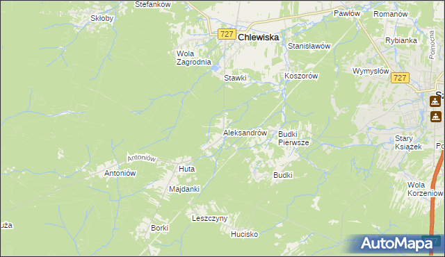 mapa Aleksandrów gmina Chlewiska, Aleksandrów gmina Chlewiska na mapie Targeo